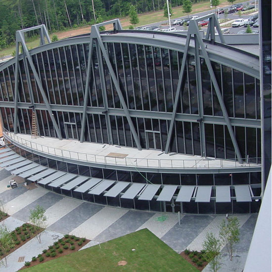 A view of the outside of an arena.