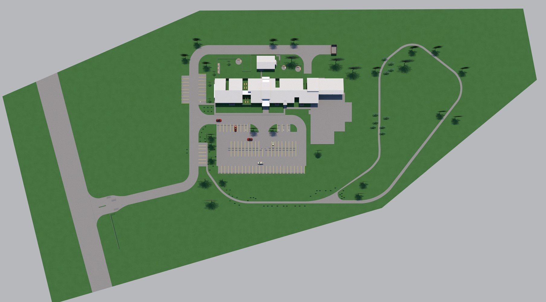 A computer generated image of the layout of an airport.